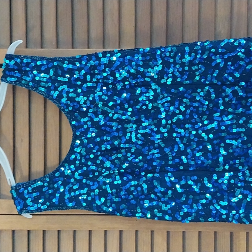 Vintage Blue/Teal Sequin Dress, size 14 - Picture 2 of 5